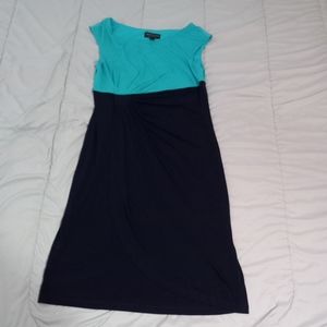 Sleeveless Tank Midi Dress Teal and Navy Ruched Side Connected Apparel Size 16